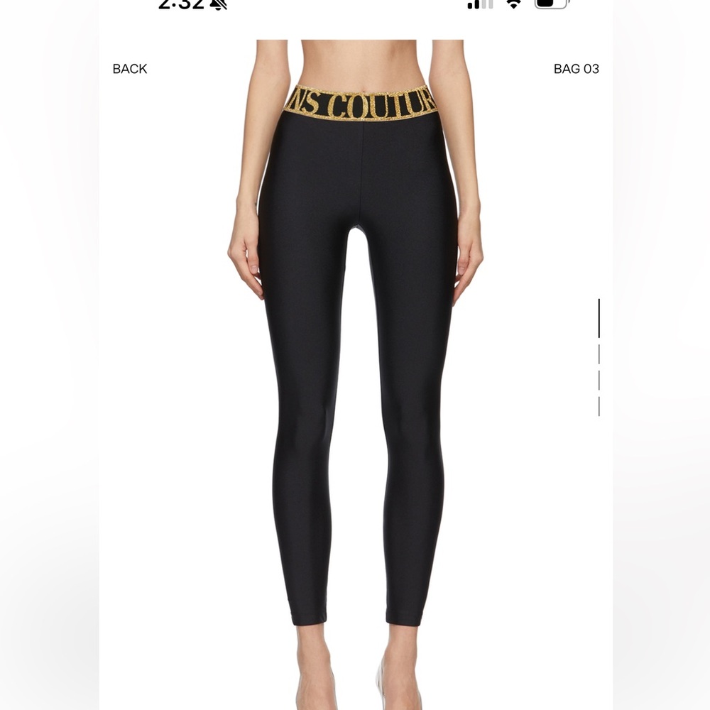 Versace Women Leggings with Gold Logo Waistband
